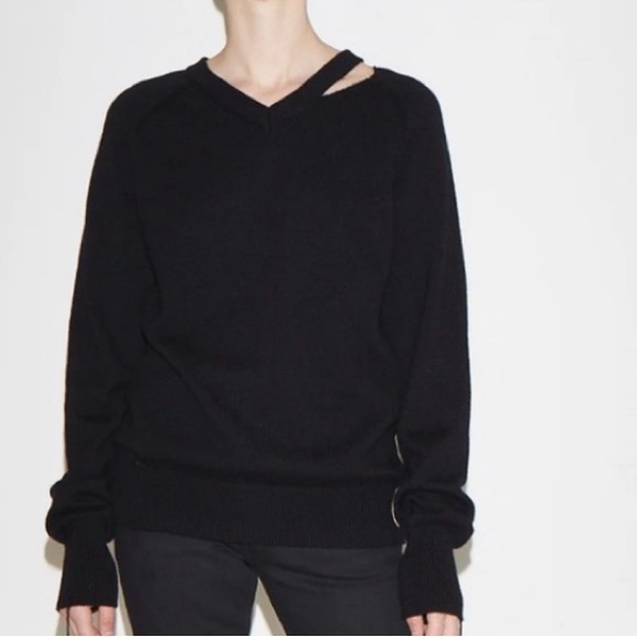 Helmut Lang slash v neck sweater cotton/ cashmere size large $450 distressed. - Picture 2 of 11
